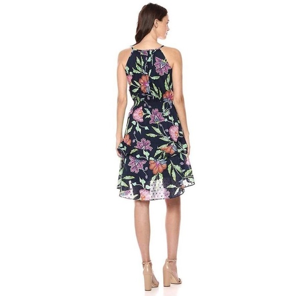 Taylor NWT Navy Floral Print Keyhole Front Tiered Spring Summer Dress Size 2 - Picture 3 of 15